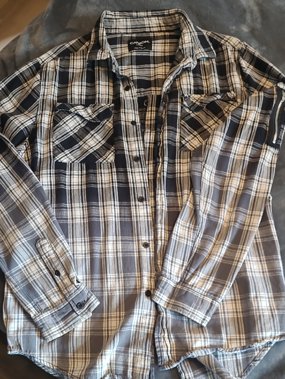 Carbon Women's Black & White Plaid Button-Up Shirt